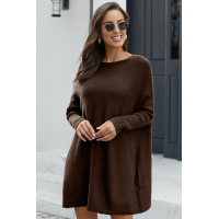 Brown Oversized Batwing Sleeve Sweater Dress