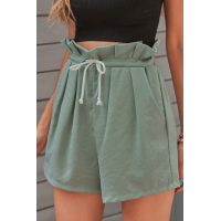 Army Green Frilled Drawstring Waist High Rise Shorts