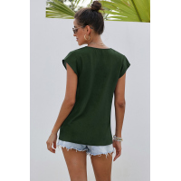 Green Short Sleeve Printed Neck Shift Blouse