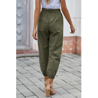 Green Solid Color Frock-style Pants with Belt