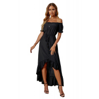 Black Glaze High Low Off The Shoulder Maxi Dress