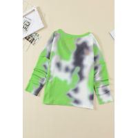 V-neck Knotted Green Tie-dye Top