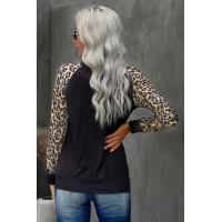 Black Leopard Sleeves Christmas Tree Print Top