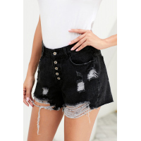 Black Hot Mama High Rise Distressed Denim Shorts