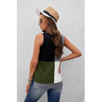 Green Crew Neck Color Block Tank