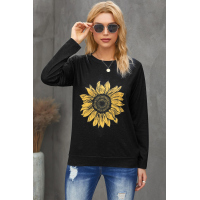 Sunflower Print Black Knit Top