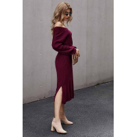 Red Ribbed Midi Sweater Dress