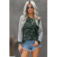 Camo Striped Splicing Casual Blouse