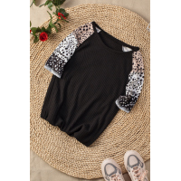 Leopard Chic Dotty Sleeve Black Top