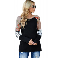 Black Striped Floral Long Sleeve Top