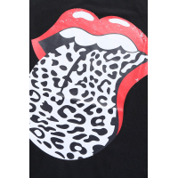 Black Lip Print Summer Casual Tee Mini Dress