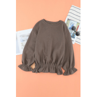 Khaki Corduroy Ruffle Frilled Long Sleeve Top