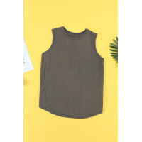 Gray Round Neck Cotton Blend Tank