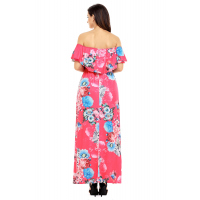 Flower Print Rosy Grounding Off Shoulder Long Boho Dress