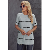 Gray Tie-dye Stripe Casual T-Shirt