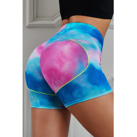 Blue Printed High Waist Lift Up Yoga Shorts