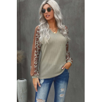 Mocha Leopard Print Waffle Knit Long Sleeve Top