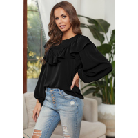 Black Ruffle Lantern Long Sleeve Top