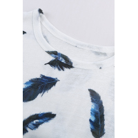 White Feather Print Short Sleeve Tee