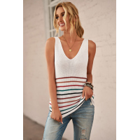 Multicolor Stripes White Knit Tank Top