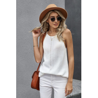 White Keyhole Knit Tank Top