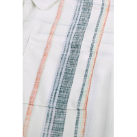 Orange V Neck Stripes Roll Up Sleeve Button Up Shirt