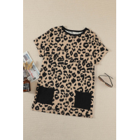 Leopard Print Pocketed T-shirt Mini Dress