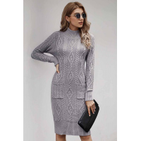 Gray High Neck Textured Bodycon Sweater Dress