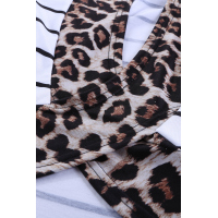 Stripe Brown Leopard Printed Open Back Short Sleeve T Shirt 