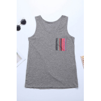 Gray Casual Women Tank Top with Multicolor Pocket