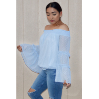 Sky Blue Swiss Dot Off The Shoulder Top