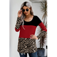 Red Colorblock Leopard Triple Patchwork Long Sleeve Top