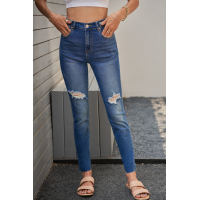 Distressed Skinny Fit Raw Hem Jeans