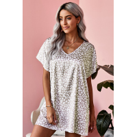 V-Neck Half Sleeve Leopard Casual T Shirt Dress with Pockets