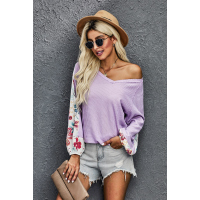 Purple Contrast Eyelet Thermal Knit Top