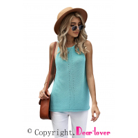 Sky Blue Keyhole Knit Tank Top