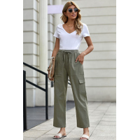 Green Driven Linen Blend Pocketed Cargo Pants