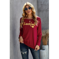 Burgundy THANKFUL Print Off Shoulder Long Sleeve Top without Strap