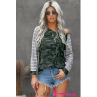 Camo Striped Splicing Casual Blouse