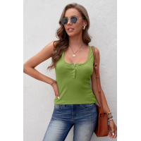 Green Sleeveless Scoop Neck Button Tank Top