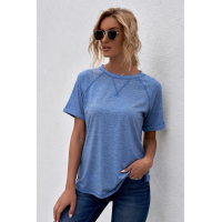 Blue Heathered Round Neck T-shirt