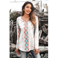 Pink Snakeskin Print V Neck Long Sleeve Top