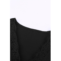 Black Lace V Neck Balloon Sleeves Top