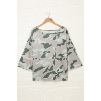 Oversize Camo Print Long Sleeve Top