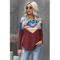 Burgundy Thermal Aztec Long Sleeve Top