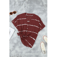 Red Striped Folded Short Sleeve Shirt