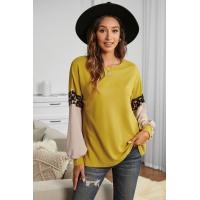 Yellow Cheetah Detail Balloon Sleeve Top