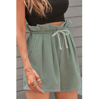 Army Green Frilled Drawstring Waist High Rise Shorts