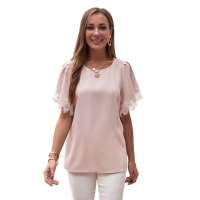 Pink Satin Lace Flutter Sleeve Top