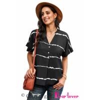 Black Striped Folded Short Sleeve Shirt